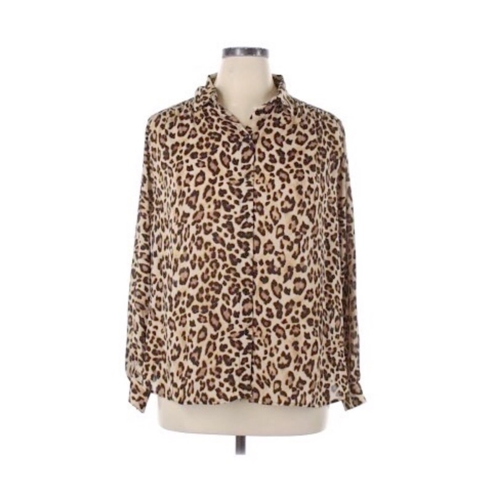 H&M Leopard Print Long Sleeve Blouse